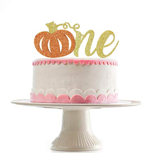 Product Cover Glittery Pumpkin One Cake Topper,First Birthday Cake Topper - First Birthday Pumpkin - Fall First Birthday - 1st Birthday Party Decorations