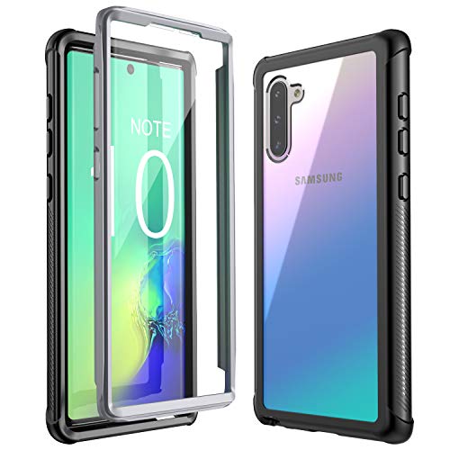 Product Cover Eonfine Galaxy Note 10 Case, Built-in Screen Protector Heavy Duty Shockproof Rugged Cover Skin for Samsung Galaxy Note 10(Black+Clear)(Fingerprint Unlock with Fingerprint Film)