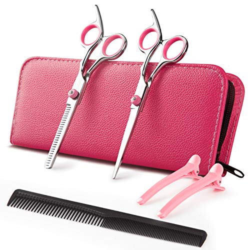 Product Cover Hair Cutting Scissors, Professional Barber Hair Japanese Stainless Steel Thinning Texturing Shears Pink Sharp Hair Scissors Set