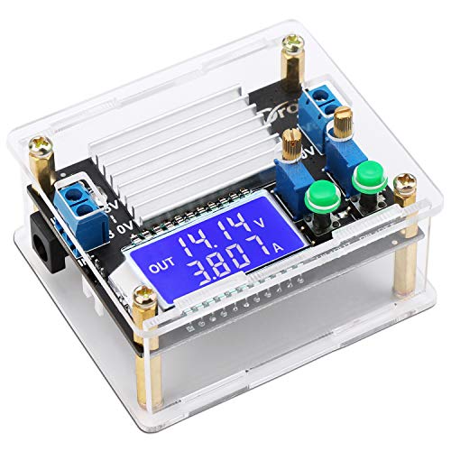 Product Cover Buck Boost Board, DROK DC 5.5-30V to 0.5-30V 5V 12V 24V Adjustable Power Supply Regulator Module, 4A 35W High Power Voltage Step Up Down Converter Board with Case LCD Display