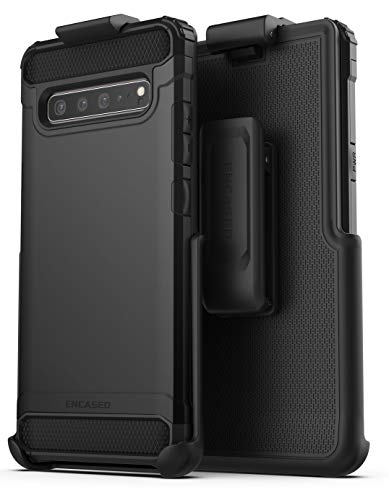 Product Cover Encased Galaxy S10 5G Belt Clip Holster Case (2019 Scorpio Armor) Protective Tough Grip Cover with Holder for Samsung S10 5G - Black