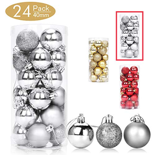 Product Cover Aitsite 24 Pack Christmas Tree Ornaments Set 1.57 inches Mini Shatterproof Holiday Ornaments Balls for Christmas Decorations (Silver)