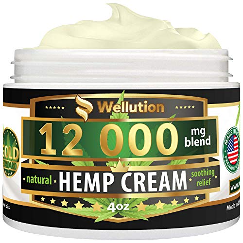 Product Cover Hemp Cream - 12000 mg / 4 oz - Natural Seed Oil Extract for Knee, Lower Back, Foot, Muscle, Wrist and Joint Pain Relief - Extra Strength Massage Lotion with Arnica, Menthol and Natural Oils