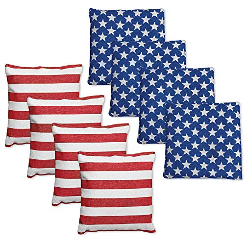 Product Cover Punchau All Weather Cornhole Bean Bags - Set of 8 American Flag Bags for Corn Hole Toss Game - Regulation Size & Weight - 4 Stars & 4 Stripes
