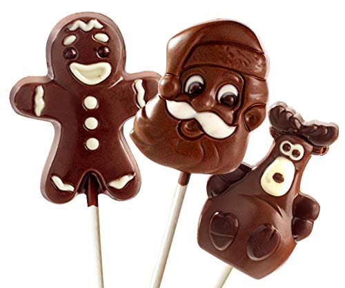 Product Cover No Whey Foods - Chocolate Lollipop Christmas Assortment (3 Pack) - Allergy Friendly And Vegan Chocolate Candy- Dairy Free, Nut Free, Peanut Free, Soy Free, Gluten Free