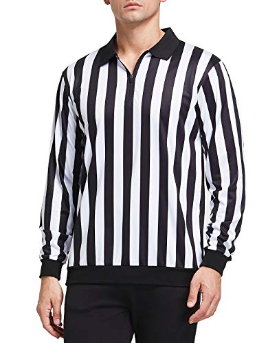 Product Cover FitsT4 Men's Official Long Sleeve Black & White Stripe Referee Shirt, Ref Umpire Jersey, Pro Ref Uniform for Soccer, Basketball & Football