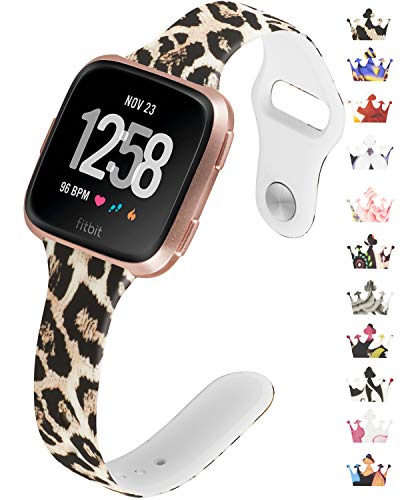 Product Cover Allbingo Thin Bands Compatible with Fitbit Versa/Versa 2/Lite/SE,Cute Slim Women Feminine Narrow Floral Print Replacement Strap Accessories Silicone Wrist Band Small Large