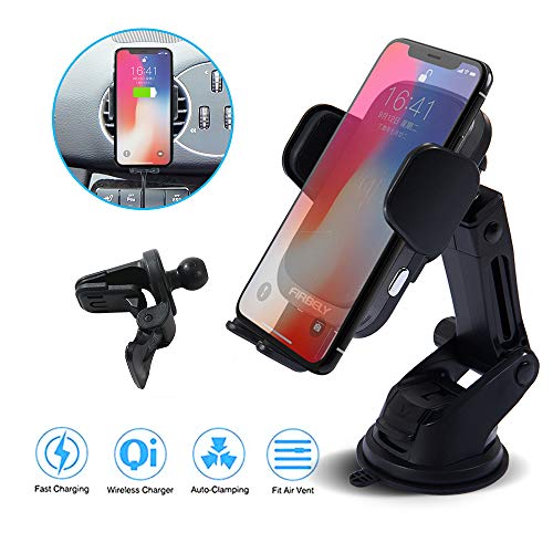 Product Cover Wireless Car Charger FIRBELY Qi Wireless Car Charger Mount 10W Fast Charging Auto Clamping Car Charger Mount Windshield Dashboard Air Vent Car Phone Holder Compatible All Wireless Charging Mobile Phon