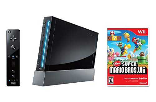 Product Cover Nintendo Wii Console, Black with New Super Mario Bros Wii (Renewed)