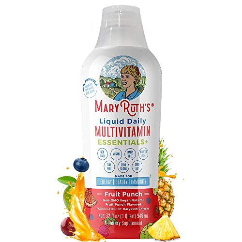Product Cover Daily Liquid Vegan Multivitamin by MaryRuth (Fruit Punch) w/Organic Whole Food Blend + Elderberry - Vitamin A B C D3 E Trace Minerals & Amino Acids for Energy & Immunity Men Women Kids 0 Sugar 32oz
