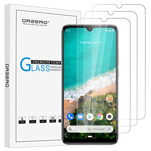 Product Cover (3 Pack) Orzero Compatible for Xiaomi MI A3 Tempered Glass Screen Protector, 9 Hardness HD Anti-Scratch Bubble-Free (Lifetime Replacement)