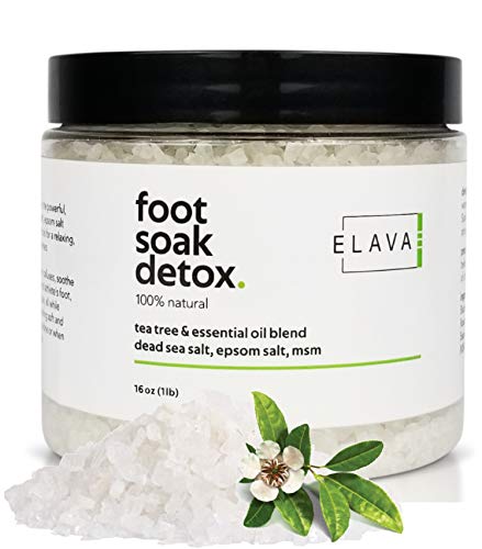 Product Cover Elavae Foot Soak Detox. Tea Tree Oil Soak With Epsom Salt, Dead Sea Salt & MSM For Foot Spa. Natural Detox Soaks Away Foot Odor, Toenail Fungus, Athlete's Foot And Works As A Callus Remover.