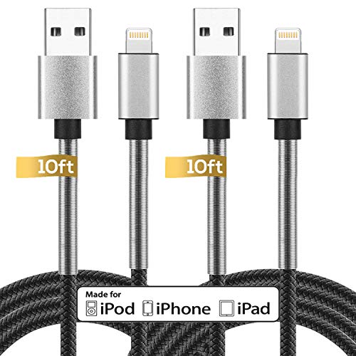 Product Cover Apple MFi Certified (2pack) iPhone Charger 10ft,CABEPOW 10 Foot Long Lightning Charger Cable, High-Speed iPhone Cord with Premium Metal Connector for iPhone 11/11Pro/11Max/ X/XS/XR/XS Max/8/7/6/5S/SE