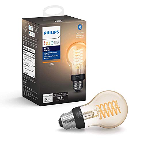 Product Cover Philips Hue White Filament A19 Smart Vintage LED bulb, Bluetooth & Hub compatible (Hue Hub Optional), voice activated with Alexa