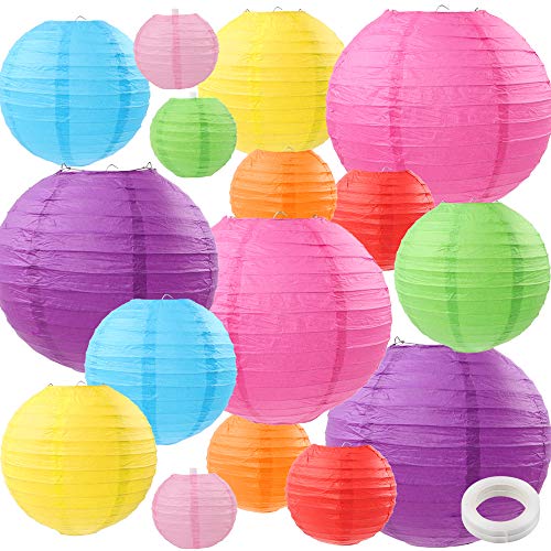 Product Cover ZJHAI 16 Packs Colorful Paper Lanterns Multi-Color Hanging Paper Lanterns for Home Decoration, Wedding, Party Decoration (4 Inches, 6 Inches, 8 Inches, 10 Inches)