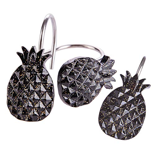 Product Cover Dimaka Pineapple Shower Curtain Hooks Bling,12PCS of Set Decorative Rust-Proof Resin Stainless Steel Black Pineapple Shower Hooks Rings for Bathroom,Bedroom,Baby Room Decor(Black Pineapple)