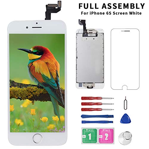 Product Cover for iPhone 6s Screen White with Home Button+Front Camera+Earpiece+Speaker, Diykitpl 3D Touch Digitizer Screen for iPhone 6s Model A1633/A1688/A1700 Full Assembly Repair Tool