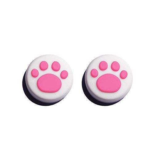 Product Cover Silicone Analog Controller Thumb Stick Grips Cap for Nintendo Switch NS Controller Joy-Con ThumbStick（2 PCS White-Pink Cute Cat Paw Claw）