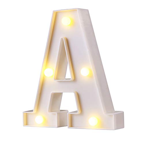 Product Cover LED Marquee Letter Lights, 26 lphabet Light Up Letters Sign Perfect for Night Light Wedding Birthday Party Home Bar Decoration Christmas Lamp(White,A)