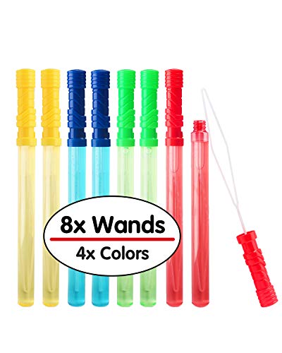 Product Cover TOY Life Large Bubble Wands and Bubble Wand Party Favors for Kids and Weddings | 8 Pack | Each Bubble Set Contains 4 Colors | 14'' Large Bubble Sticks | Big Bubble Wands