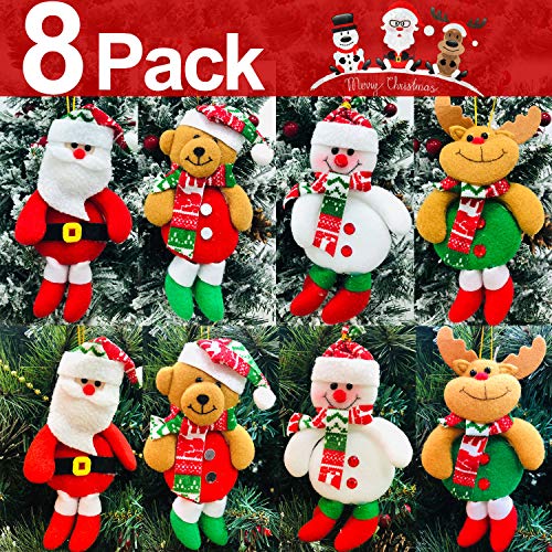 Product Cover 8 Pack Christmas Tree Ornaments Decorations, Christmas Tree Plush Pendant Santa Claus/ Snowman/ Polar Bear/ Elk Christmas Tree Hanging Decoration for Xmas Home Party Holiday Decorative