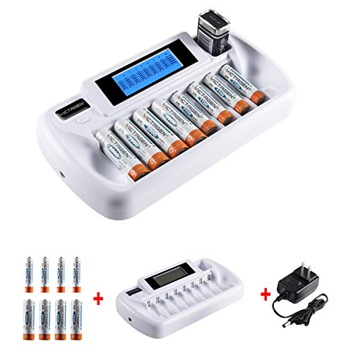 Product Cover VICTAGEN Smart 9 Bay Battery Charger for AA AAA NiMH NiCD 9V NiMH & 9V LI-ion, LCD Smart Battery Charger for Rechargeable Battery (Battery Charger with 4AA+4AAA)