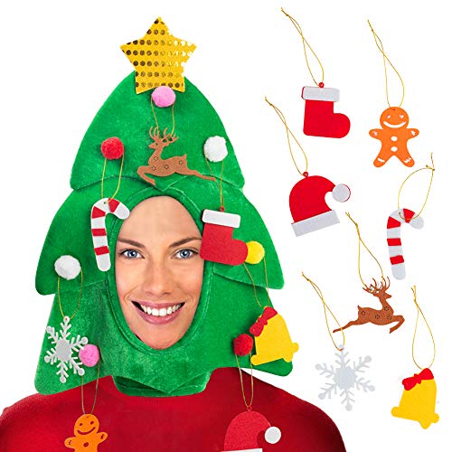 Product Cover DomeStar Christmas Tree Hat with 7PCS Ornaments, Funny Christmas Hat, Novelty Santa Hat Holiday Theme Hat