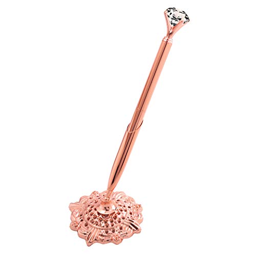 Product Cover Jevou Hollow Round Pen Holder Signing Pen Set with Big Crystal Diamond Pen for Wedding Bridal Engagement Party Favors, Rose Gold