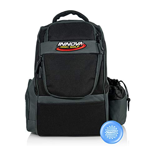 Product Cover Innova Adventure Pack Backpack Disc Golf Bag - Holds 25 Discs - Lightweight - Includes Innova Limited Edition Stars Mini Marker (Black/Grey)