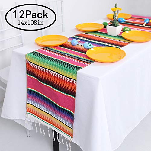 Product Cover Helaku Mexican Serape Table Runner 14 x 108 Inch for Mexican Party,Mexican Serape Table Runner 12 Pack