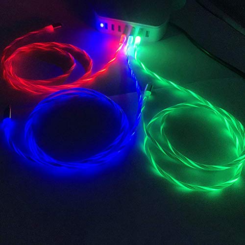 Product Cover YICHUMY 3 Packs Led Flowing Phone Charging Cable Glow in The Dark USB Charger Cable Compatible with Phone XR/XS MAX/X/Phone 8 Plus/7 Plus/6 Plus/LED Visible Flowing Charging Cord (Blue/Green/Red)