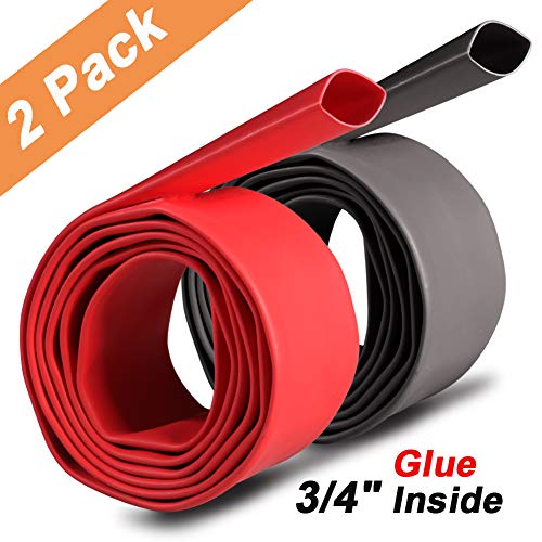Product Cover 2 Pack 3/4 inch 3:1 Waterproof Heat Shrink Tubing Kit, Large Marine Dual Wall Adhesive Shrinkable Wire Wrap Tube, Insulation Sealing Wear-Resistant Cable Protector by YUKSY (4ft, Black & Red)