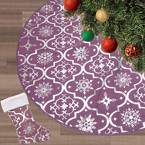 Product Cover FLASH WORLD Christmas Tree Skirt,48 inches Large Xmas Tree Skirts with Snowy Pattern for Christmas Tree Decorations (Purple)