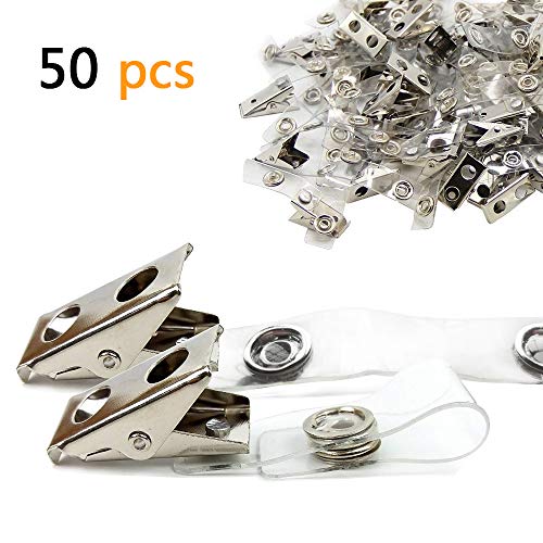 Product Cover DE 50Pcs Metal Badge Clips with Clear PCV Straps,ID Strap Clip Adapter ID Badge Clips