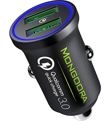 Product Cover 2019 Metal Car Charger by MONGOORA - Qualcomm Quick Charge 3.0 Dual USB 6A/36W Fast Car Charger Adapter - Two Ports QC 3.0 3A - Compatible with Any iPhone - Galaxy S10 S9 S8 S7 Note LG Nexus etc.