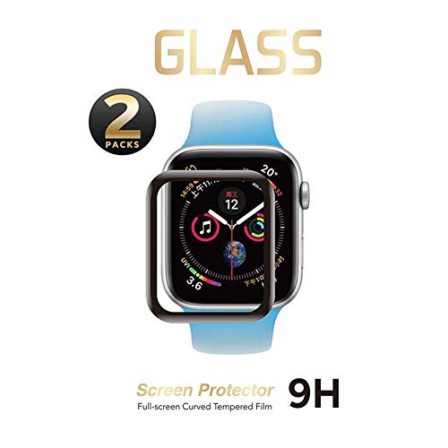 Product Cover SNSIR Screen Protector 44mm for Apple Watch Series 4 [2 Pack] [Tempered Glass] Full Coverage Protective Foil 9H 2.5D (Black 44mm)