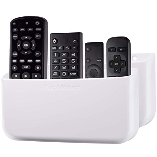 Product Cover TotalMount Hole-Free Remote Holders - Eliminate Need to Drill Holes in Your Wall (for 3 or 4 Remotes - White - Quantity 2)