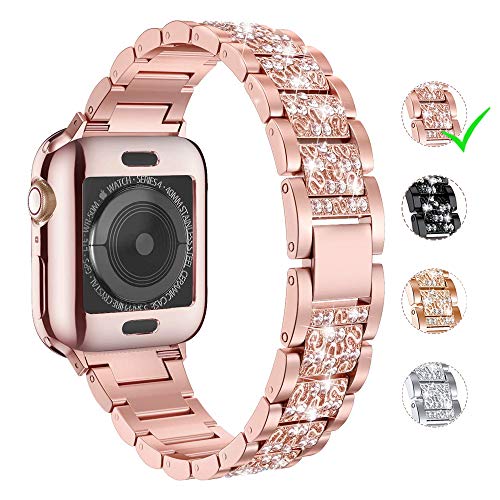 Product Cover LELONG for Apple Watch Band 38mm 40mm 42mm 44mm Series 5 Series 4 3 2 1 with Case, Bling Replacement Bracelet iWatch Band, Diamond Rhinestone Stainless Steel Metal Wristband Strap