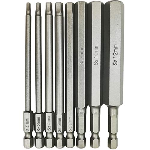 Product Cover 8pcs Long Hex Head Allen Wrench Screwdriver Bits Set Include H12 H10 H8 H6 H5 H4 H3 H2.5 1/4 Inch Hex Shank Magnetic Inner Hexagon Screwdriver Drill, 4 Inch(100mm) Length (8pcs Hex Head(100mm)