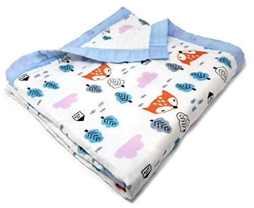 Product Cover Jay & Ava Baby Muslin Blanket, Organic Cotton, 4 Layers, Soft, Hypoallergenic, Breathable Quilt, Nursery & Crib Blanket, Stroller Blanket for Toddler, Perfect (Orange Fox)