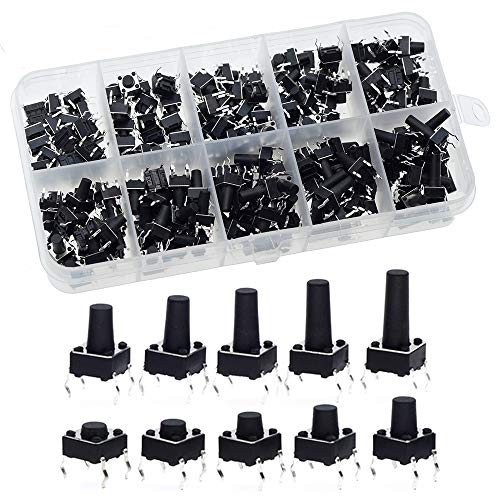 Product Cover QTEATAK 200 Pcs 10 Value 4 Pins 6 x 6mm Micro Momentary Tact Tactile Push Button Switch Assortment Kit