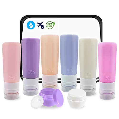 Product Cover Travel Bottles TSA Approved, TCJJ 3oz BPA Free Silicone Travel Container, Leakproof Squeeze Travel Tube Cream Jars with Bag, Toiletry Bottle Set for Cosmetic Shampoo Conditioner Lotion Liquids (9 Pcs)