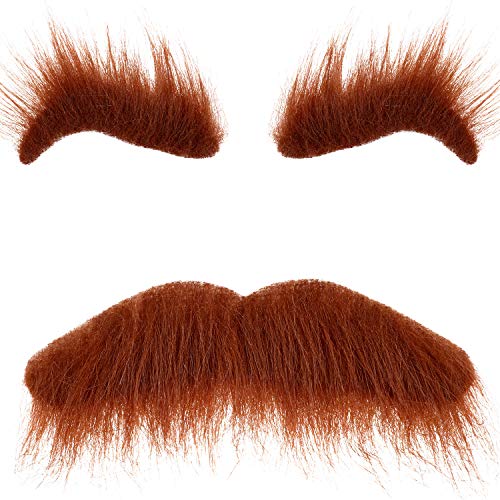 Product Cover 3 Sets Halloween Self Adhesive Fake Eyebrows Beard Funny Moustache Kit for Halloween Costumes Party Cosplay Props Brown