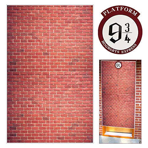 Product Cover Platform 9 And 3/4 King's Cross Station Red Brick Wall Party Backdrop, Secret Passage To The Magic School Decorative,Fabric 50x79 Inch Polyester Door Curtain for Christmas Winter Harry Potter Party Decor