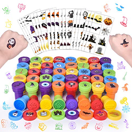 Product Cover 192 PCs Halloween Stamps for Kids, Assorted Stamps and Stickers for Halloween Party Favors, Goodie Bag Fillers and Pinata Fillers