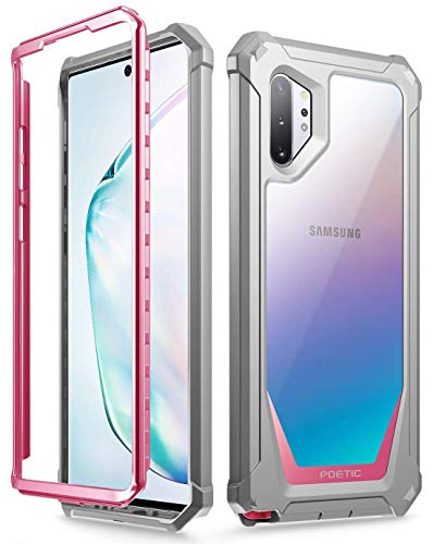 Product Cover Galaxy Note 10 Plus Rugged Clear Case, Poetic Full-Body Bumper Cover, Support Wireless Charging, Without Built-in-Screen Protector, Guardian, Case for Samsung Galaxy Note 10+ Plus 5G, Pink