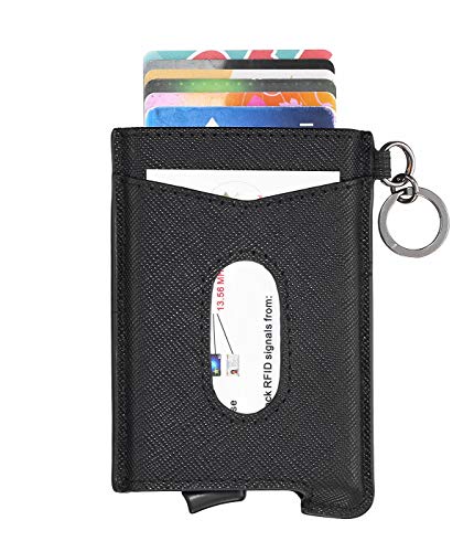 Product Cover Slim Credit Card Holder RFID Blocking Wallets with Genuine Leather Case, Minimalist Front Pocket Wallet for Men & Women
