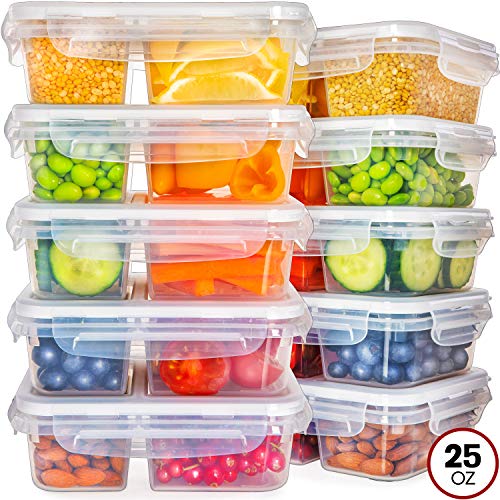 Product Cover Food Storage Containers with Lids - Divided Lunch Containers (25 Ounce, 10 Pack) Plastic Food Containers with Lids Meal Prep Containers 2 Compartment Plastic Containers with Lids Food Prep Containers
