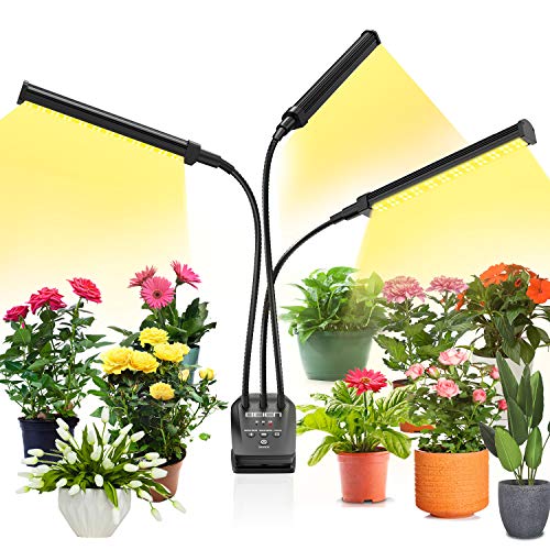 Product Cover Grow Light for Indoor Plant,BEIEN 60W 144 LED Auto ON/Off Timer Full Spectrum Plant Lights 3/6/12H Cycle Timing Stepless Dimmable Brightness 4 Switch Modes,Tri Head Adjustable Gooseneck