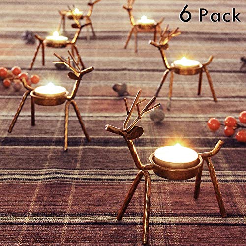 Product Cover FORUP 6 Pack Metal Reindeer Tea Light Candle Holders, Christmas Decoration for Home, Reindeer Candle Holder, Metal Candle Holder, Christmas Candle Holder